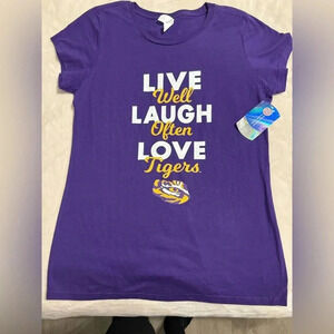 LSU short sleeve round neck top in purple gold & white NWT women’s size XL
